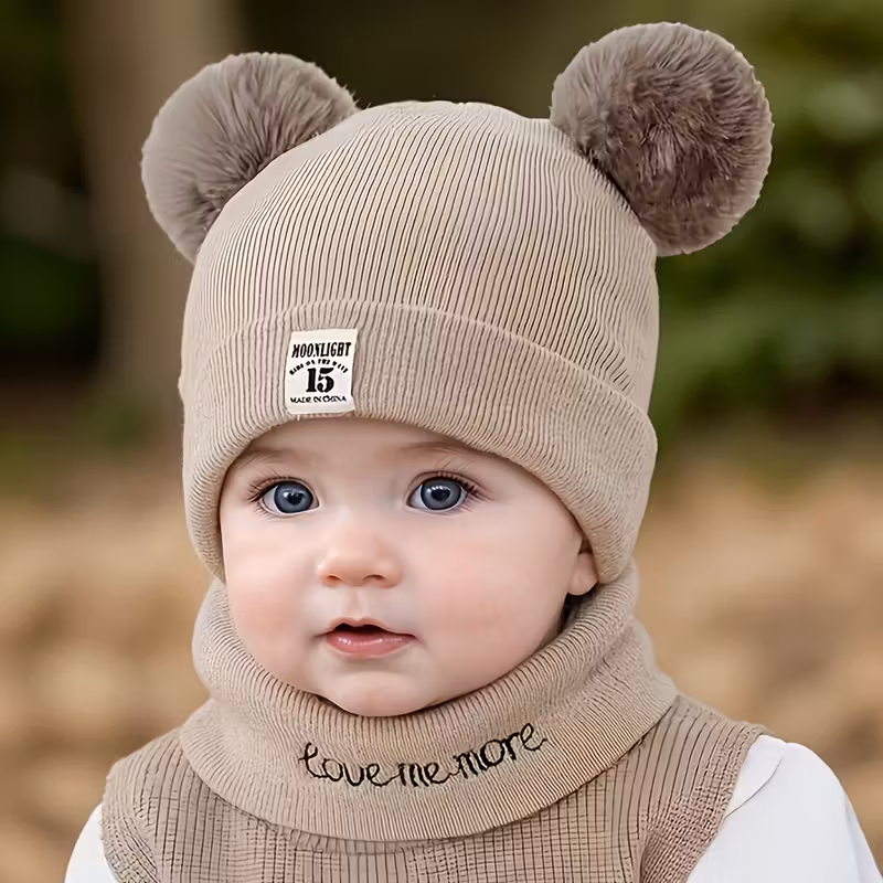 2-Pack Gorros de Punto con Pompones para Bebés